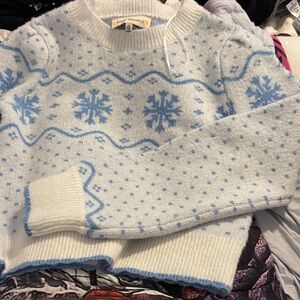Women's Blue and White Snowflake Sweater
